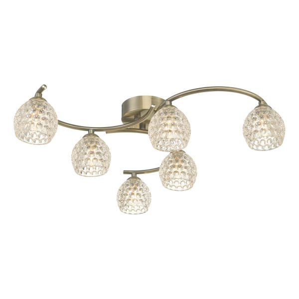 Nakita 6 Light Semi Flush Antique Brass With Dimpled Glass