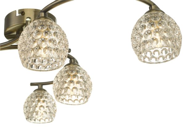 Nakita 6 Light Semi Flush Antique Brass With Dimpled Glass - Image 3