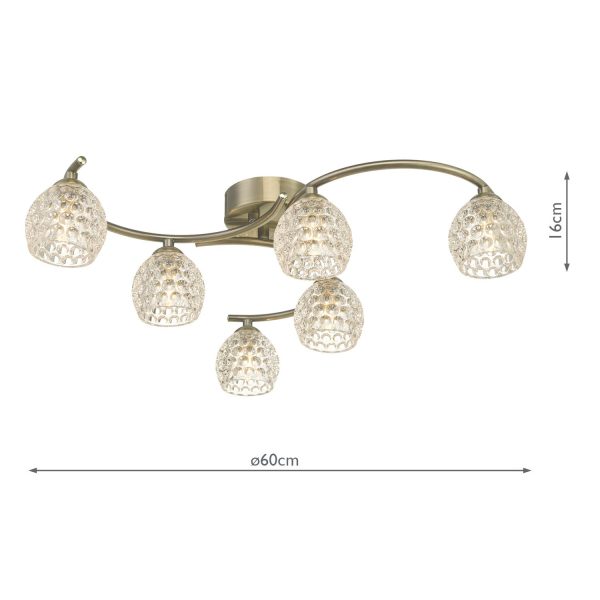 Nakita 6 Light Semi Flush Antique Brass With Dimpled Glass - Image 7