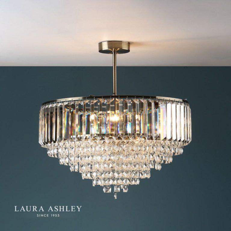 Laura Ashley Vienna Crystal & Antique Brass 5 Light Semi Flush Ceiling