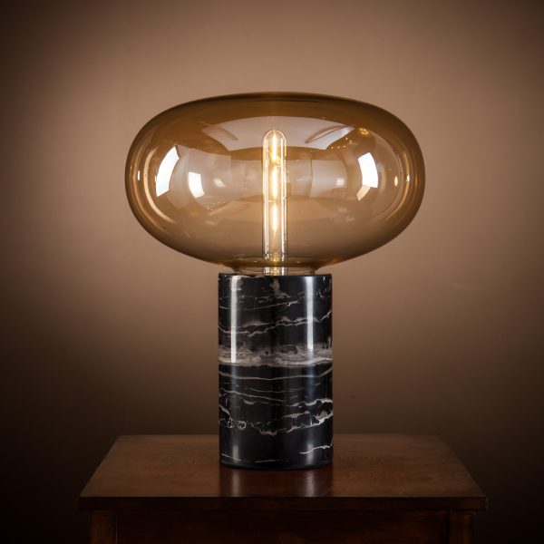 Rada Lighting Marble Base Table Lamp With Amber Glass Shade