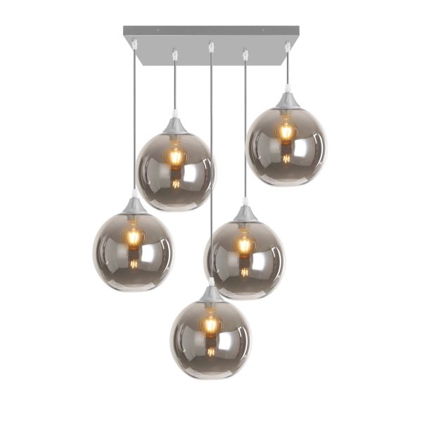 Rada Lighting 5 light rectangular plate silver braided cable complete with silver ceiling plate, lamp holder and amber hand blown glass shade