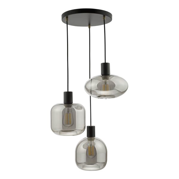 Aiden 3 Light Cluster Pendant Satin Black & Smoked - Image 2