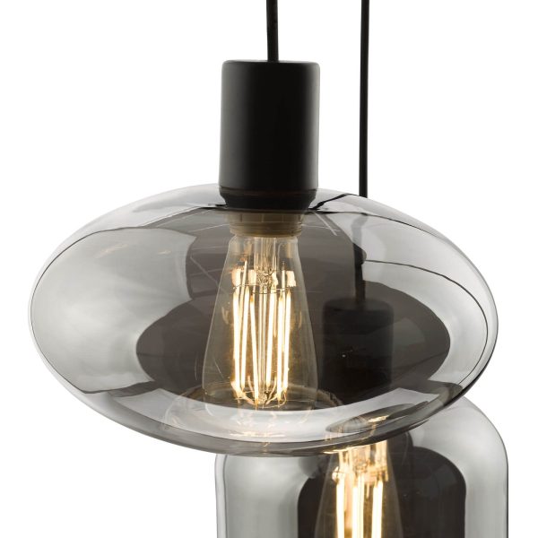 Aiden 3 Light Cluster Pendant Satin Black & Smoked - Image 4