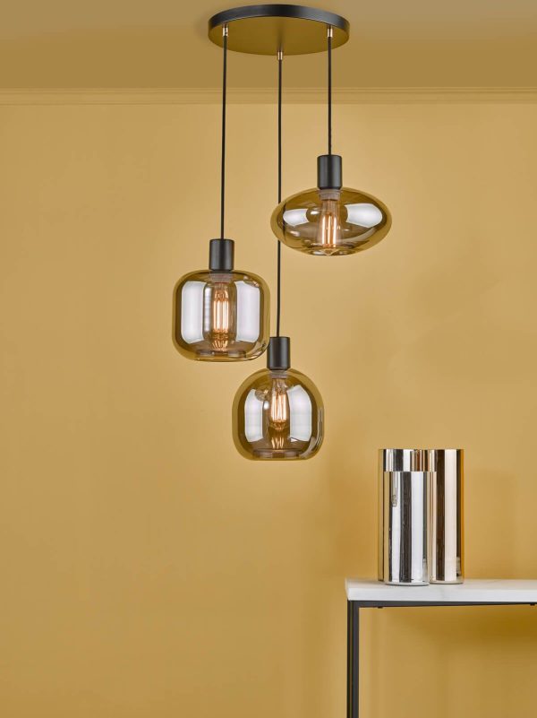 Aiden 3 Light Cluster Pendant Satin Black & Smoked - Image 5