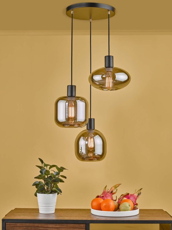 Aiden 3 Light Cluster Pendant Satin Black & Smoked - Image 6