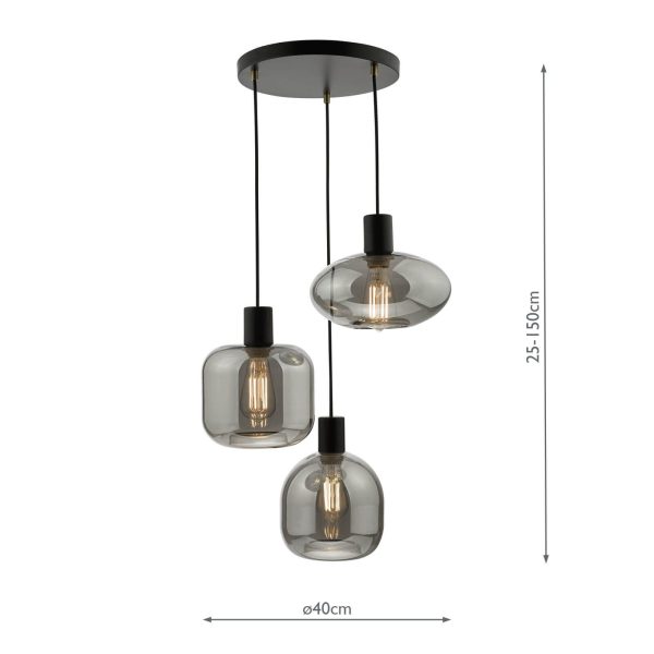 Aiden 3 Light Cluster Pendant Satin Black & Smoked - Image 7