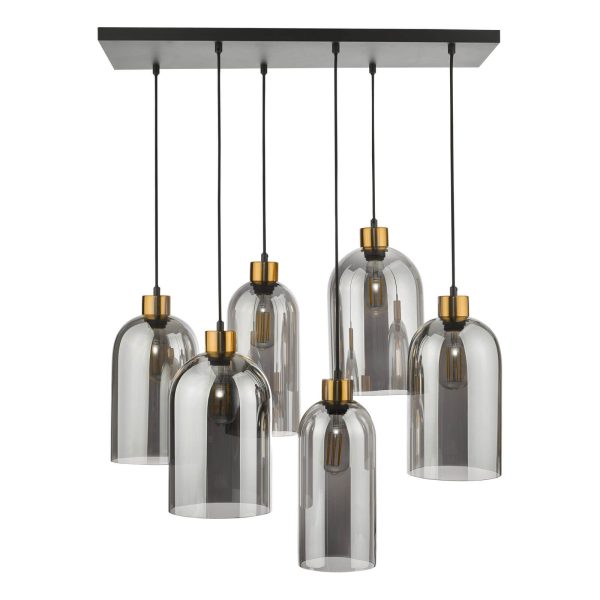 Alma 6 Light Bar Pendant Matt Black Smoked Glass - Image 2