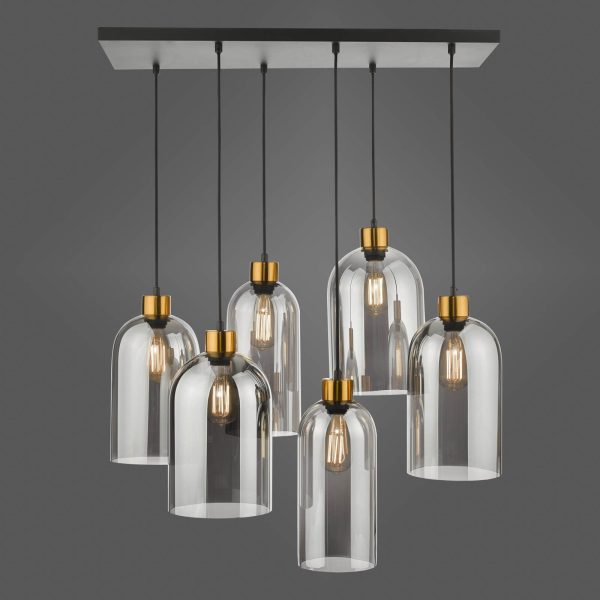 Alma 6 Light Bar Pendant Matt Black Smoked Glass - Image 4