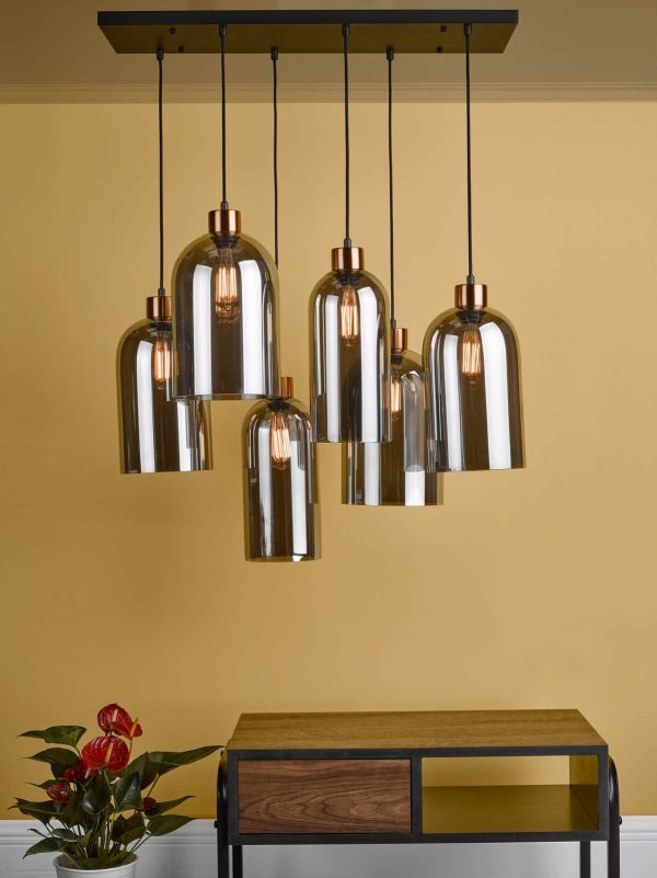 Alma 6 Light Bar Pendant Matt Black Smoked Glass - Image 5