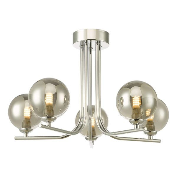 Cradle 5 Light Semi Flush Polished Chrome Smoked Glass