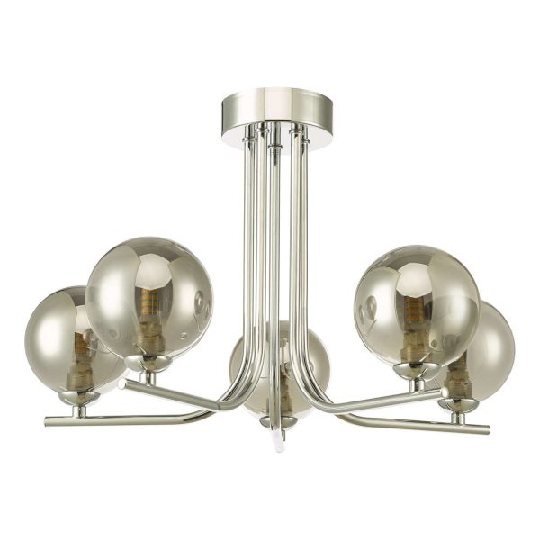 Cradle 5 Light Semi Flush Polished Chrome Smoked Glass - Image 2