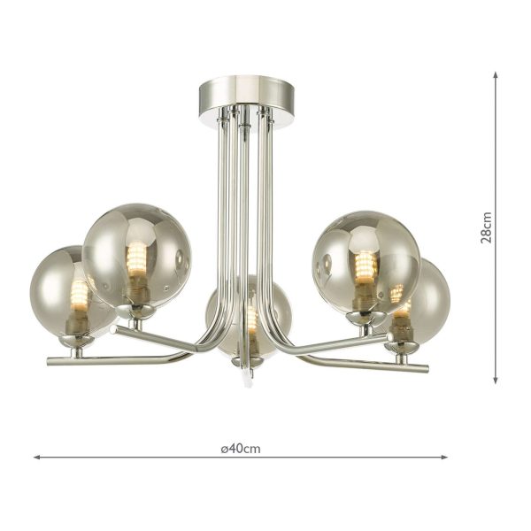 Cradle 5 Light Semi Flush Polished Chrome Smoked Glass - Image 5