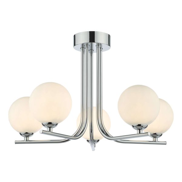 Cradle 5 Light Semi Flush Polished Chrome Opal Glass