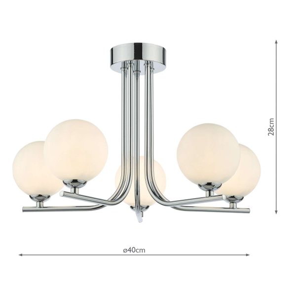 Cradle 5 Light Semi Flush Polished Chrome Opal Glass - Image 5