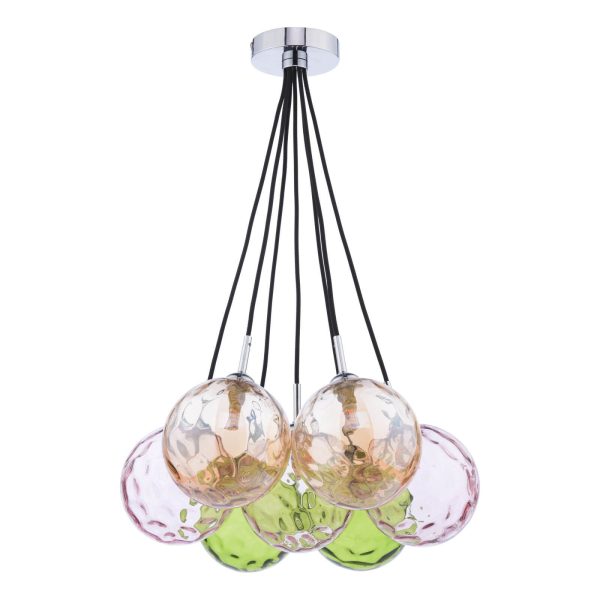 Elpis 7 Light Cluster Pendant Polished Chrome Mixed Coloured Glass - Image 2