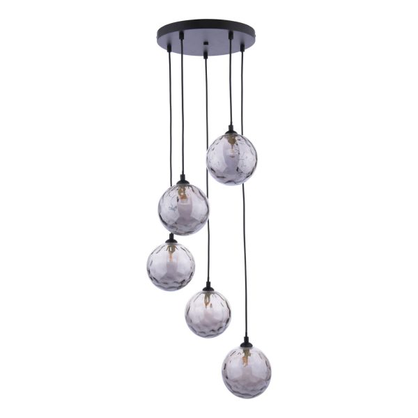 Federico 5 Light Cluster Pendant Matt Black Smoked Dimpled Glass - Image 2