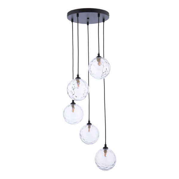 Federico 5 Light Cluster Pendant Matt Black Clear Dimpled Glass - Image 2