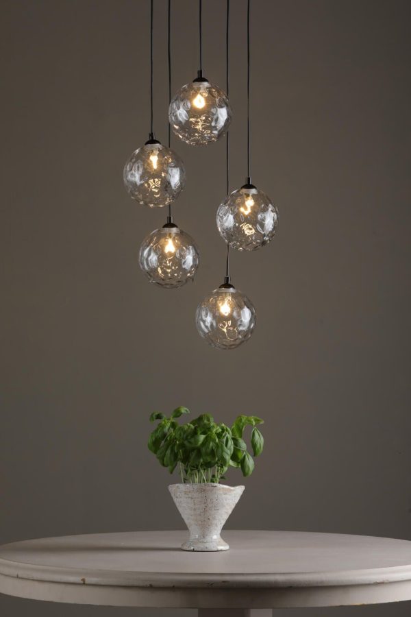 Federico 5 Light Cluster Pendant Matt Black Clear Dimpled Glass - Image 3