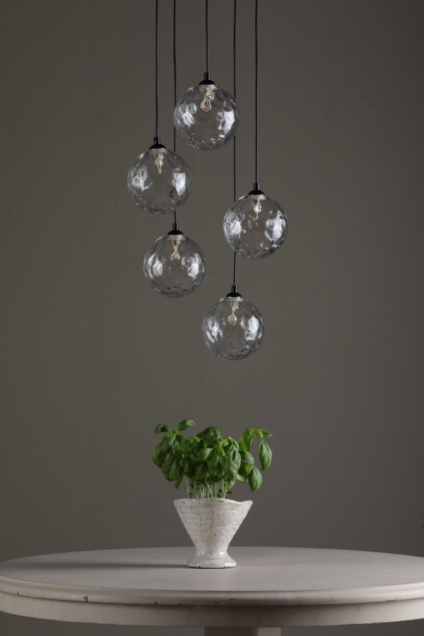 Federico 5 Light Cluster Pendant Matt Black Clear Dimpled Glass - Image 4