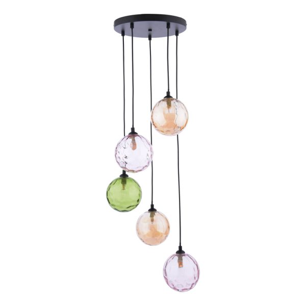 Federico 5 Light Cluster Pendant Matt Black Mixed Coloured Glass - Image 2