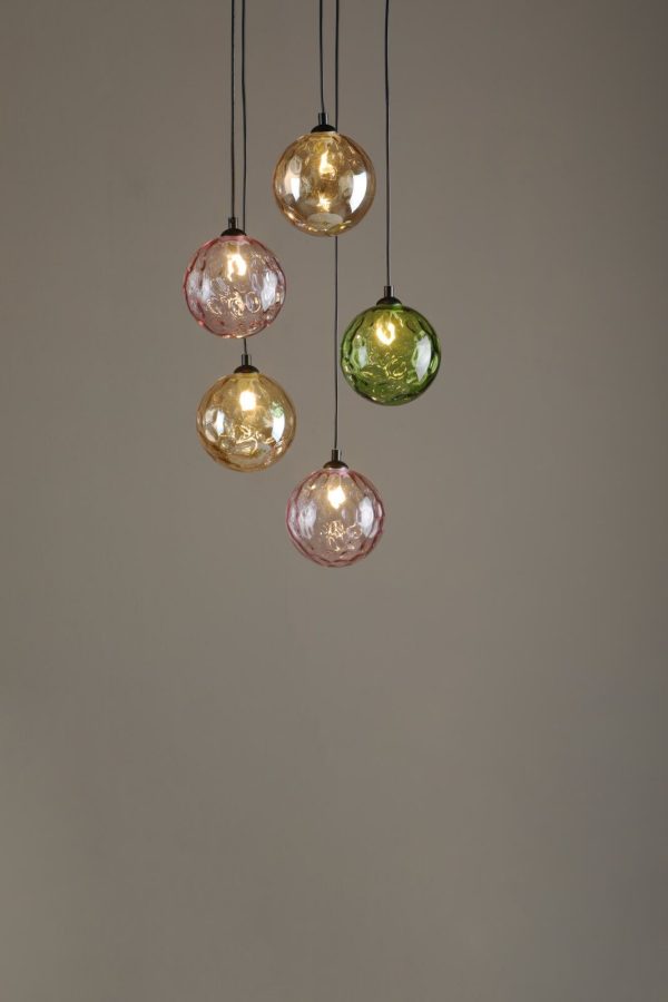 Federico 5 Light Cluster Pendant Matt Black Mixed Coloured Glass - Image 3