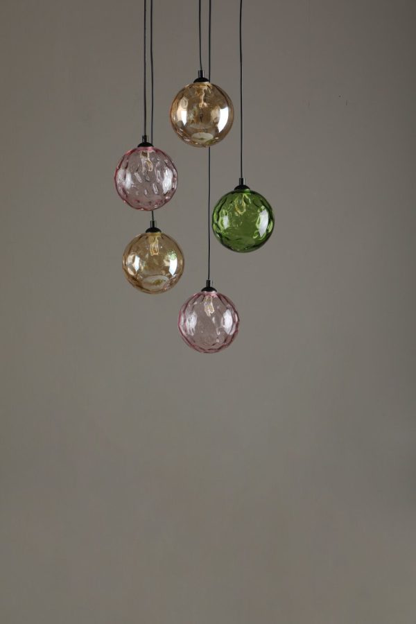 Federico 5 Light Cluster Pendant Matt Black Mixed Coloured Glass - Image 4