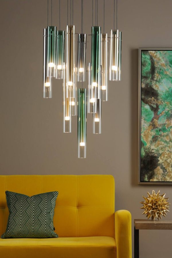 Isadora 14 Light Cluster Pendant Polished Chrome Multi-Coloured Glass LED - Image 6