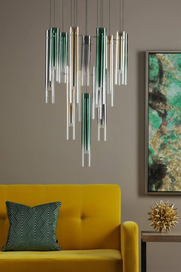 Isadora 14 Light Cluster Pendant Polished Chrome Multi-Coloured Glass LED - Image 7