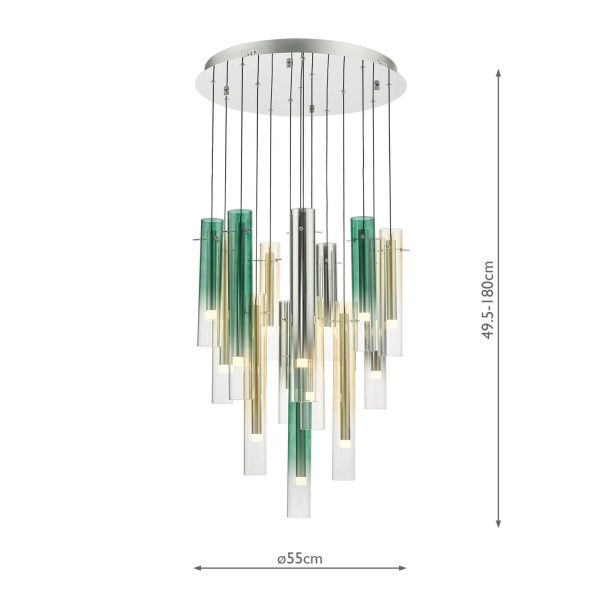 Isadora 14 Light Cluster Pendant Polished Chrome Multi-Coloured Glass LED - Image 9