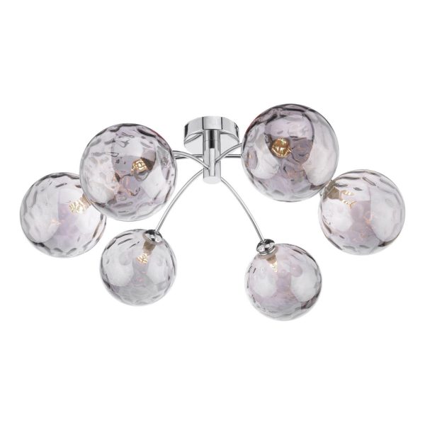 Izzy 6 Light Semi Flush Polished Chrome Smoked Dimpled Glass