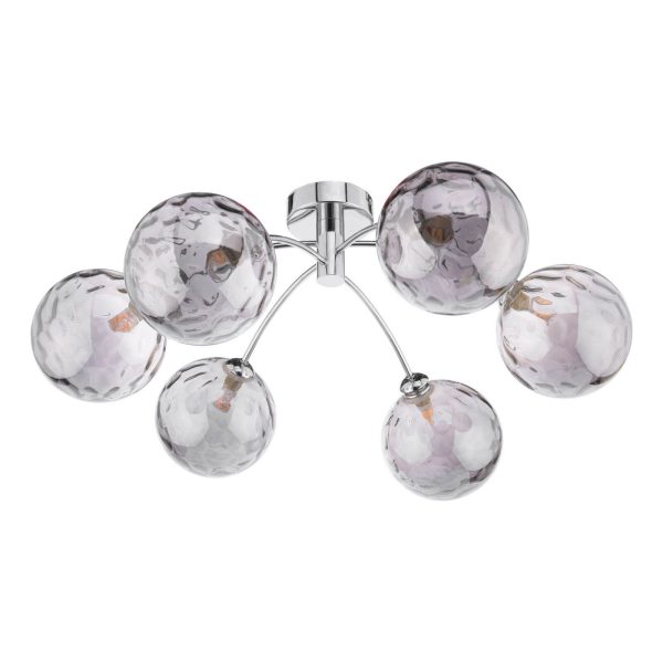 Izzy 6 Light Semi Flush Polished Chrome Smoked Dimpled Glass - Image 2