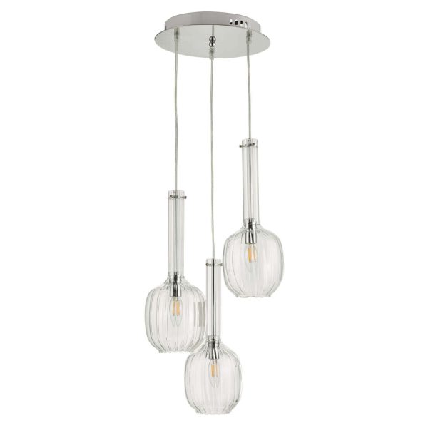 Kasha 3 Light Cluster Pendant Polished Chrome Glass - Image 2