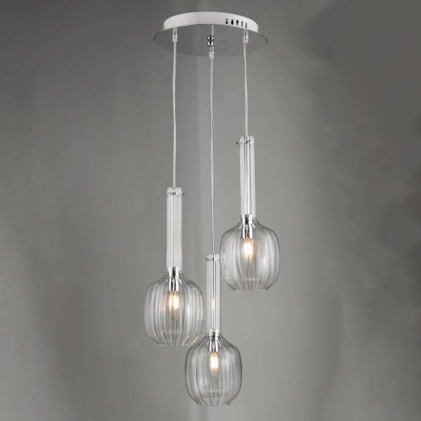 Kasha 3 Light Cluster Pendant Polished Chrome Glass - Image 3