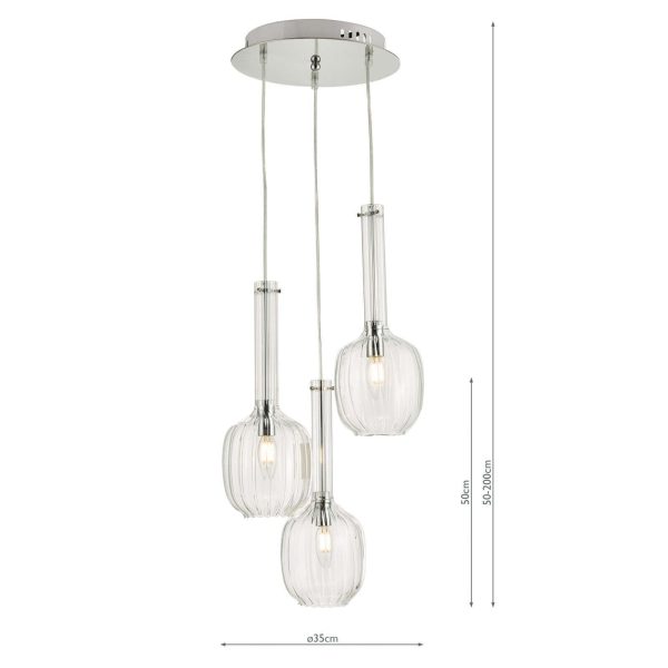 Kasha 3 Light Cluster Pendant Polished Chrome Glass - Image 8