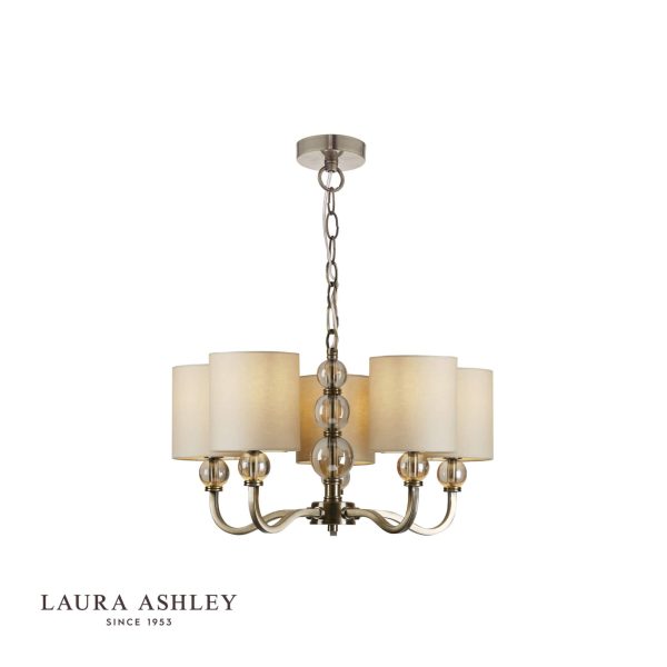 Laura Ashley Selby 5lt Chandelier Antique Brass Amber Glass With Shades