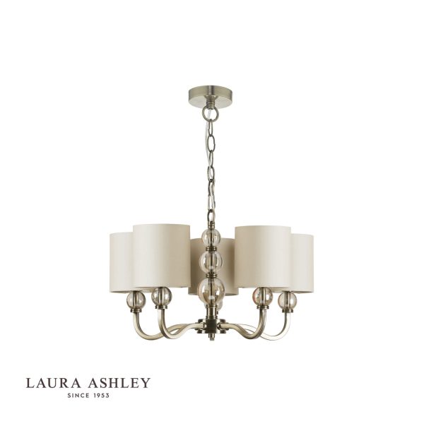 Laura Ashley Selby 5lt Chandelier Antique Brass Amber Glass With Shades - Image 2