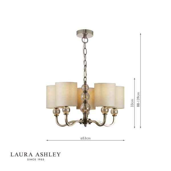 Laura Ashley Selby 5lt Chandelier Antique Brass Amber Glass With Shades - Image 5