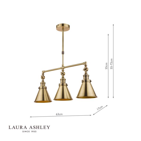 Laura Ashley Rufus 3lt Bar Pendant Antique Brass - Image 8