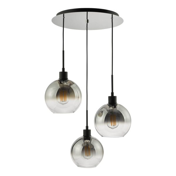 Lycia 3 Light Cluster Pendant Matt Black Smoked Ombre Glass - Image 2