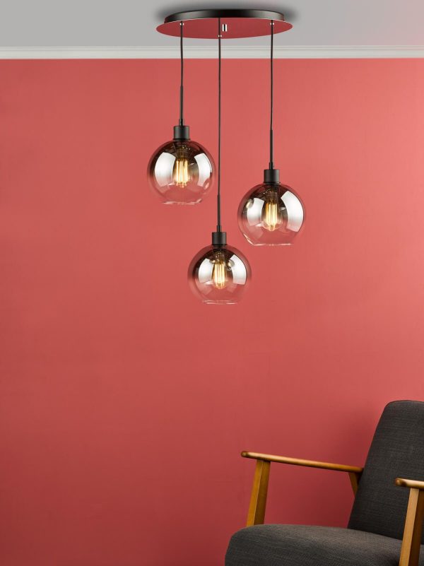 Lycia 3 Light Cluster Pendant Matt Black Smoked Ombre Glass - Image 4