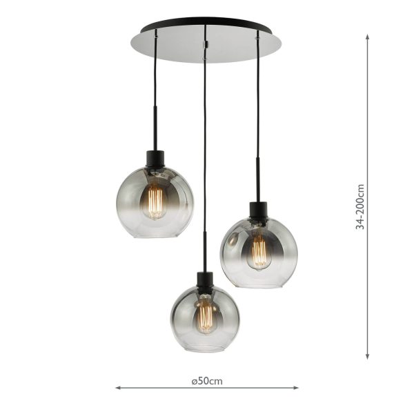 Lycia 3 Light Cluster Pendant Matt Black Smoked Ombre Glass - Image 5