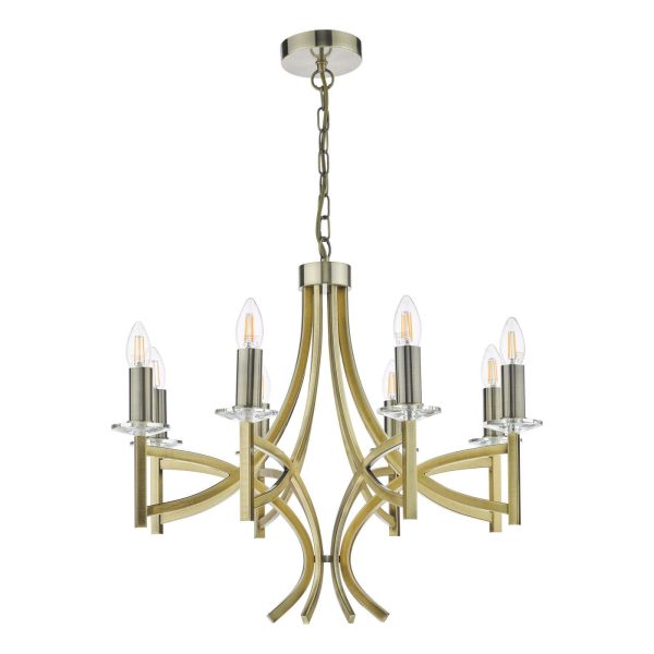 Lyon 8 Light Armed Fitting Antique Brass Crystal - Image 2