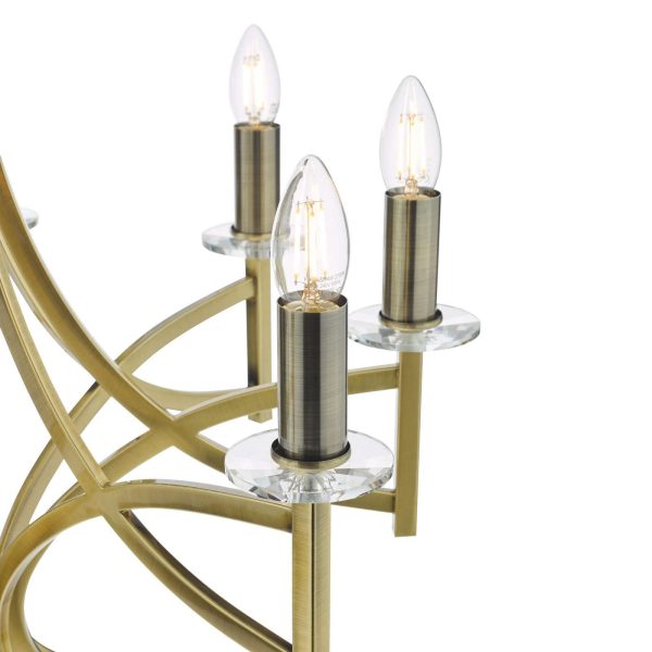 Lyon 8 Light Armed Fitting Antique Brass Crystal - Image 3