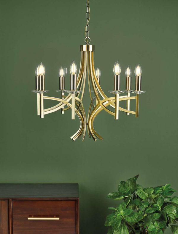 Lyon 8 Light Armed Fitting Antique Brass Crystal - Image 4