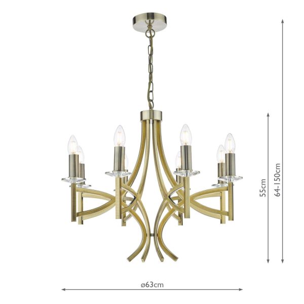 Lyon 8 Light Armed Fitting Antique Brass Crystal - Image 5