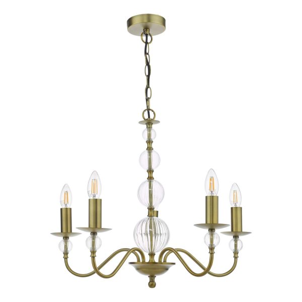 Lyzette 5 Light Armed Fitting Aged Brass Ribbed Glass - Image 2