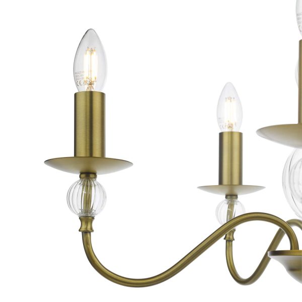 Lyzette 5 Light Armed Fitting Aged Brass Ribbed Glass - Image 3