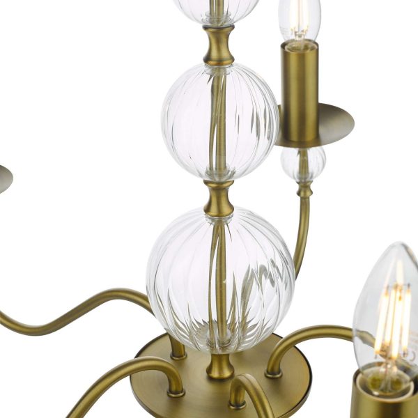 Lyzette 5 Light Armed Fitting Aged Brass Ribbed Glass - Image 4