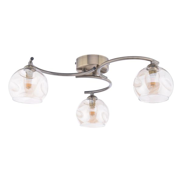 Nakita 3 Light Semi Flush Antique Brass Champagne Dimpled Glass - Image 2